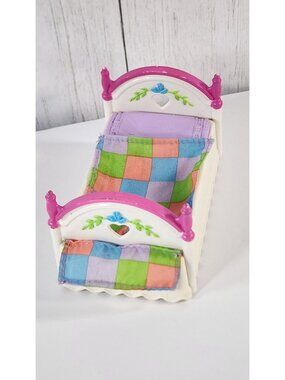 RARE 1999 FISHER PRICE DOLLHOUSE PINK GIRLS TWIN BOING  BED CHECKED BLANKET